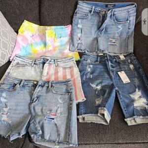 Judy Blue Distressed Jean Shorts - Blue and Light Blue
